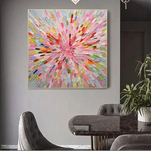 Bunte Blumen Malerei auf Leinwand, Original abstrakte Malerei, große Wandkunst, Wohnkultur, Büro Wanddekoration, handgemachte handgemalte Wandkunst Bild 2