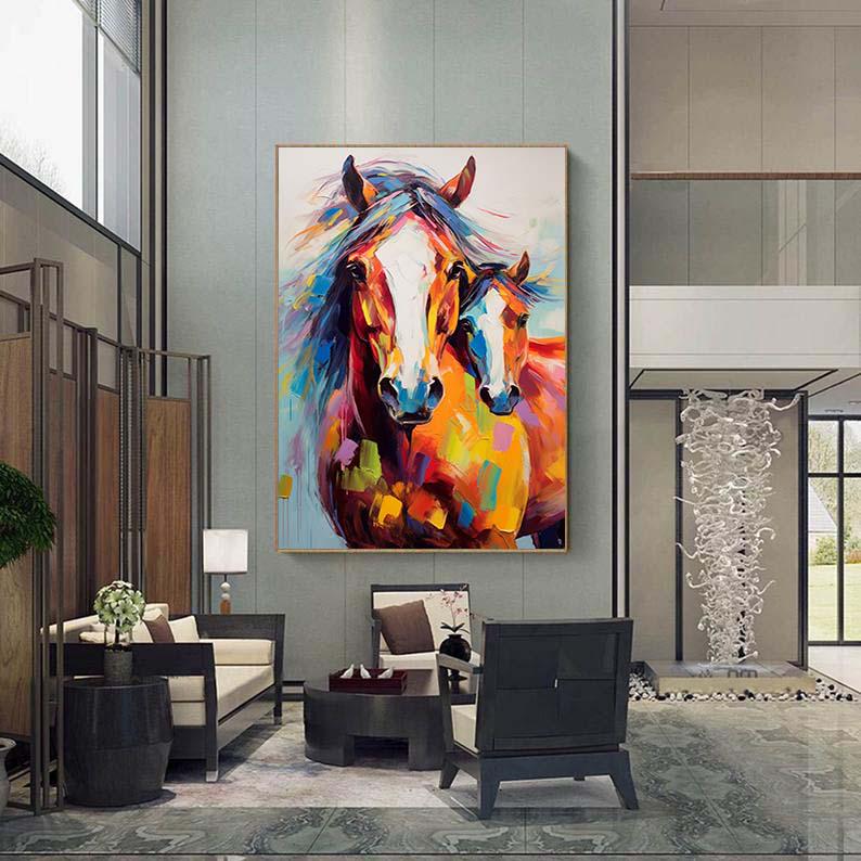 キャンバスに描かれた馬油テクスチャー絵画、馬の絵画オリジナル、動物