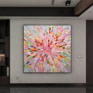 Bunte Blumen Malerei auf Leinwand, Original abstrakte Malerei, große Wandkunst, Wohnkultur, Büro Wanddekoration, handgemachte handgemalte Wandkunst Bild 8