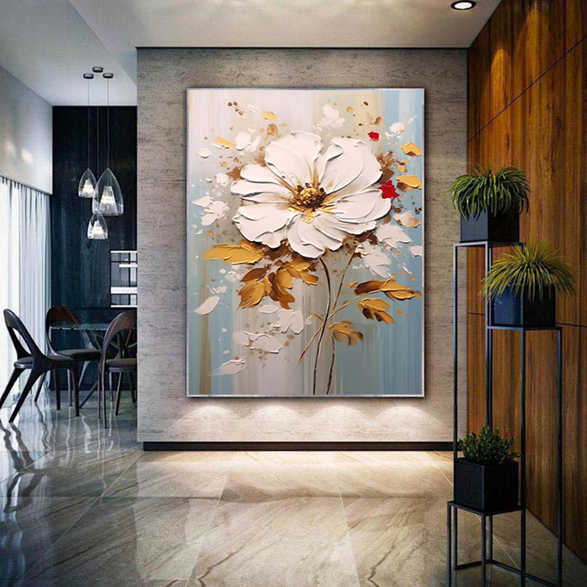 Large Abstract Flower Oil Painting on Canvas,original Texture White ...