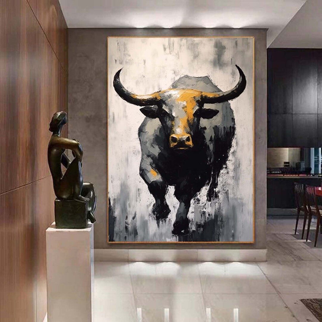 Bull Painting on Canvas Extra Large Abstract Art, Textured Abstract