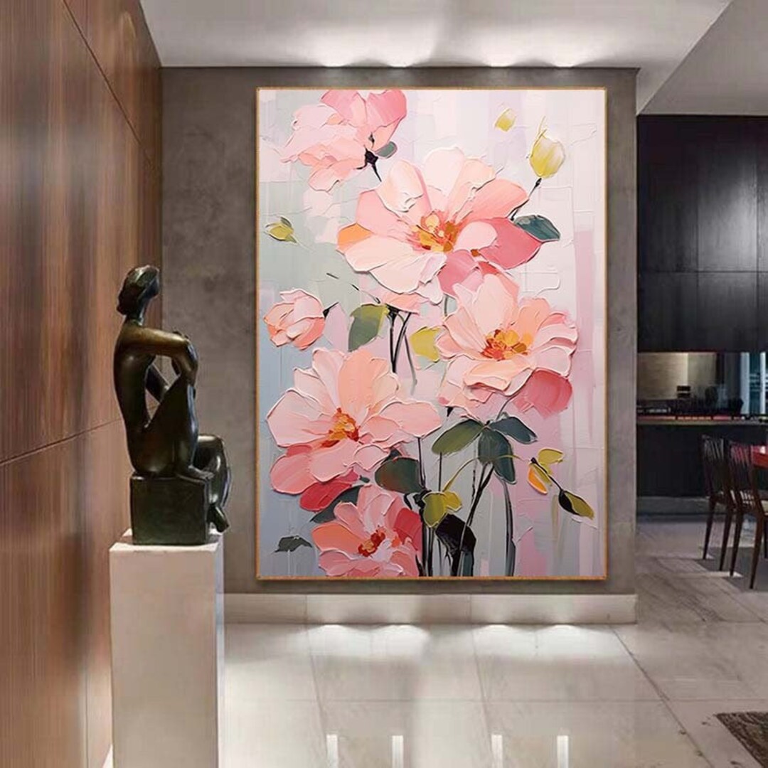 Abstract Pink Flower Oil Painting on Canvas,extra Large Wall Art ...