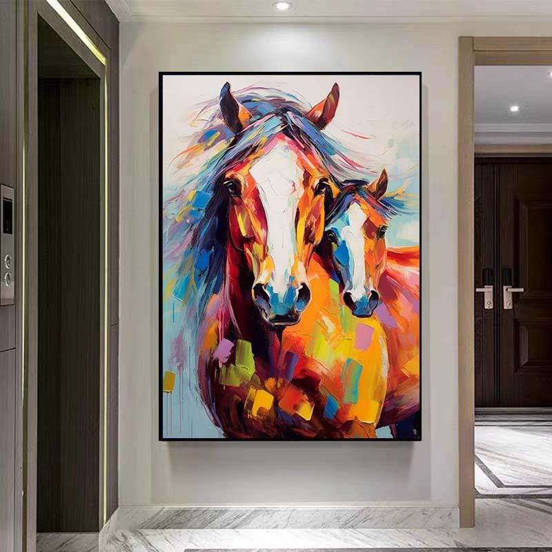 キャンバスに描かれた馬油テクスチャー絵画、馬の絵画オリジナル、動物