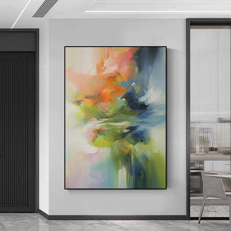 オリジナルの緑の抽象画 大きなカラフルな絵画 緑の壁アート 抽象的な