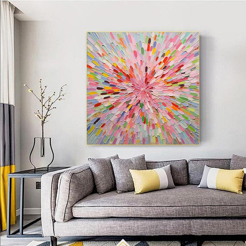 Bunte Blumen Malerei auf Leinwand, Original abstrakte Malerei, große Wandkunst, Wohnkultur, Büro Wanddekoration, handgemachte handgemalte Wandkunst Bild 7