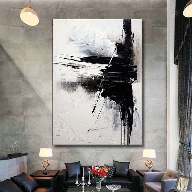 Large Black and White Wall Art Black and White Abstract Painitng Black and White Canvas Art ...