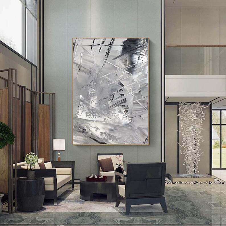 Large Gray Abstract Painting Gray and White Wall Art Gray Wall Art Gray Abstract Art Gray