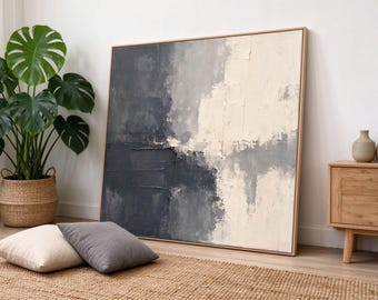 Black and White Abstract Impasto Painting,Wabi Sabi Textured Wall Art, Minimalist Palette Knife Canvas Art, Neutral Modern Living Room Decor