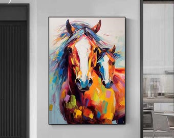 キャンバスに描かれた馬油テクスチャー絵画、馬の絵画オリジナル、動物