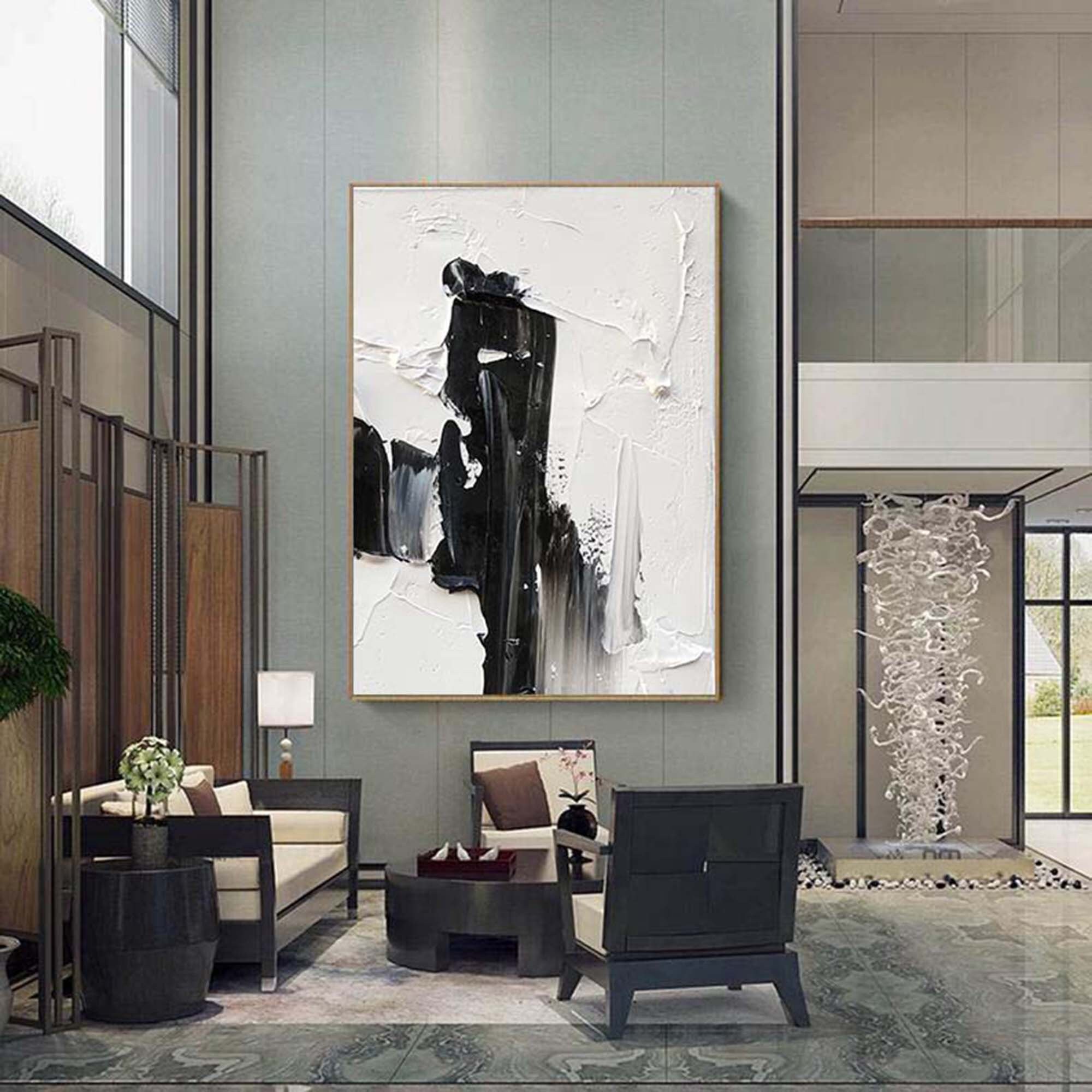 Black and White Oil Painting Large Abstract Wall Art Canvas - Etsy