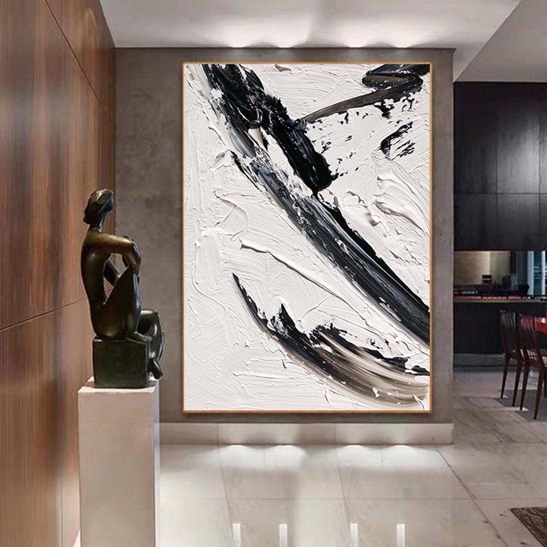 白黒抽象芸術 白黒絵画 黒のテクスチャ壁アート 白黒壁アート 白黒3D