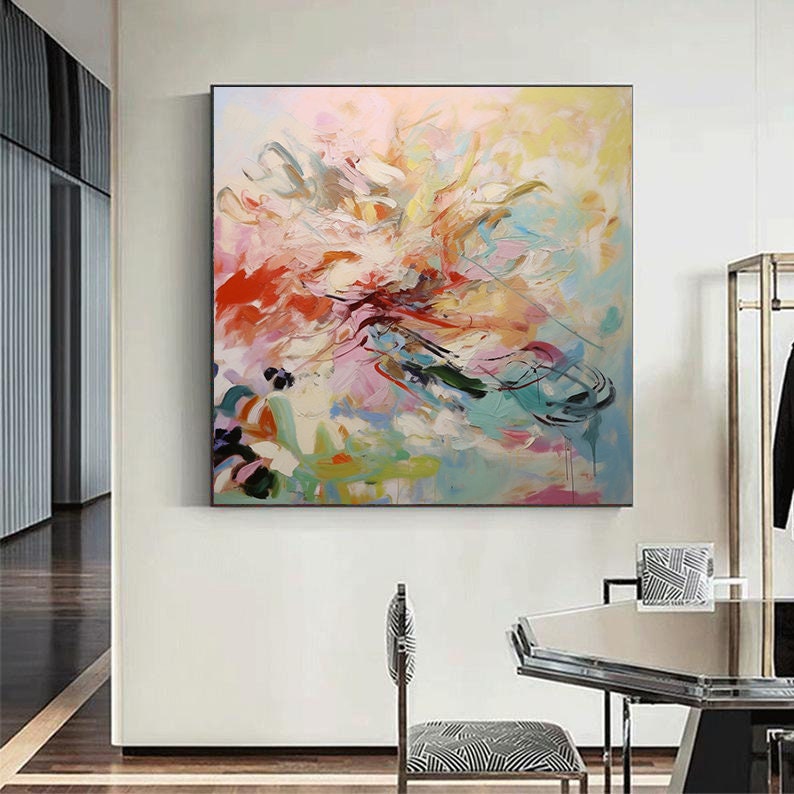 カラフルなアクリルキャンバスアート、抽象アートの大きな絵画、現代