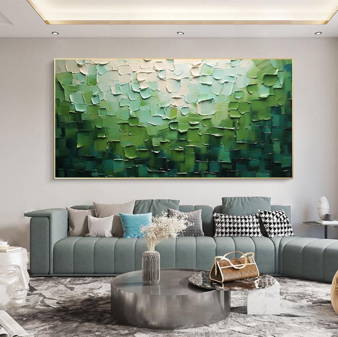 Original Abstract Green Oil Painting on Canvas Extra Large Wall Art ...
