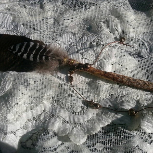 Beaded turkey feather Smudge Fan