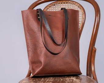 Handmade & Durable Brown Leather Tote Bag - Basic Tote for Everyday Use