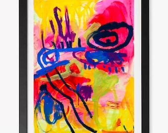 PINK YELLOW ABSTRACT painting| art on paper, |Original abstract painting|Pink joyful abstract art, Modern wall decor