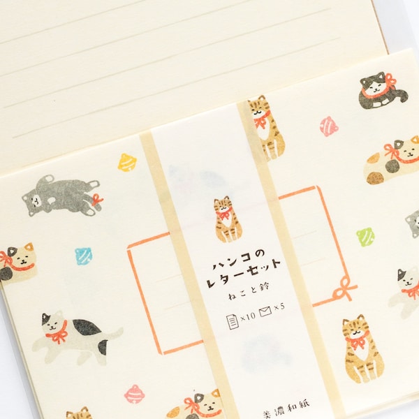 house cats writing letter set / Mino Washi / japanese stationery / japanese writing paper / made in Japan