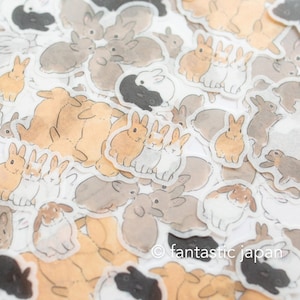 PAPIER PLATZ Washi Flocken Aufkleber -Kaninchen versammelt - / designed by Shinako Moriyama /