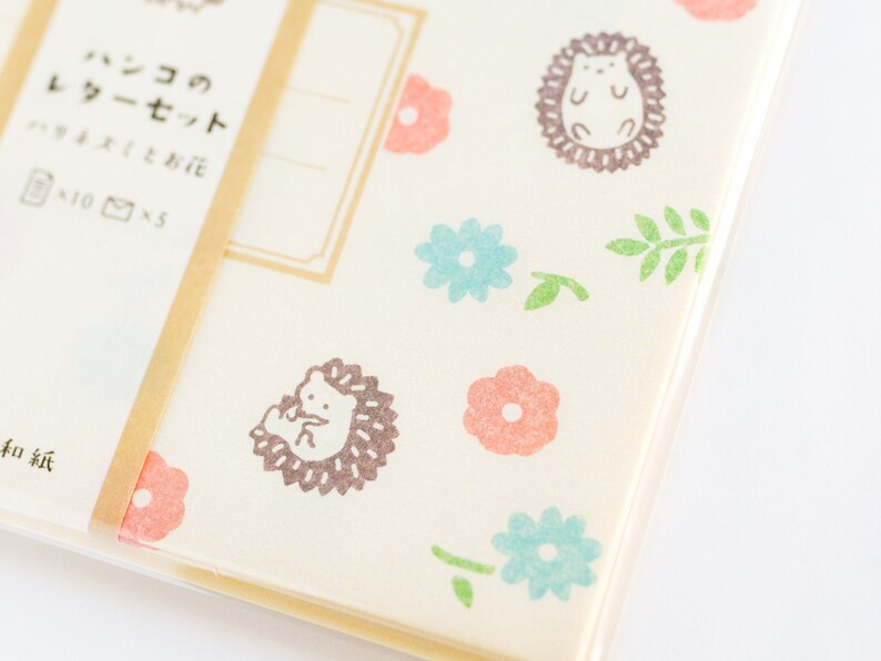 Hedgehog writing letter set / Mino Washi / japanese stationery / japanese writing paper / made in Japan image 3