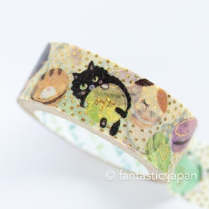 Glinsterende plakband van goudfolie -kat met macaron- / washitape ontworpen door Shinzi Katoh /