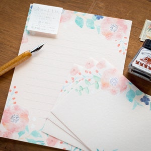 Japanse washi-brievenset -roze bloemen- / brievenset van vandaag / FURUKAWA SHIKO / Japanse briefpapierset /gemaakt in Japan