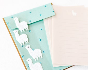 Japanese Letter Paper and Envelopes with sticker -alpaca- by Midori / DESIGNPHIL  products/ Japanese writing letter set /made in Japan