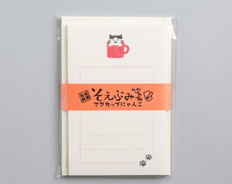 Japanese washi mini letter writing set -Mag cup Cat- / FURUKAWA SHIKO/ little notes and envelopes /made in Japan