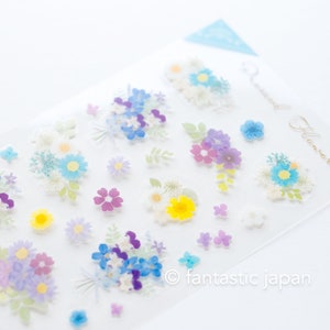 Sticker transparent PET -fleur "bleue" pressée-