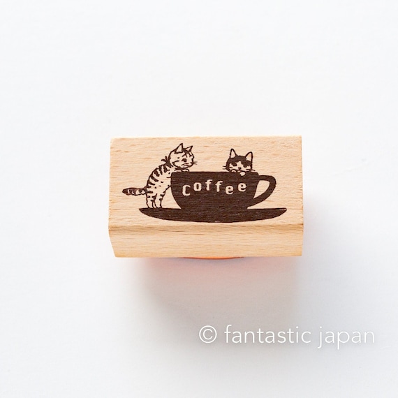 Coffee Cup Cat Wooden Stamp Coffee Cup Cat Wooden Stamp