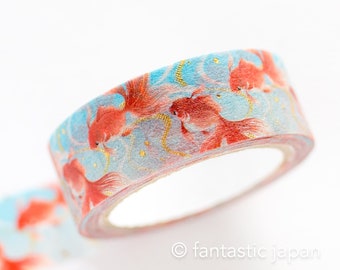 Cinta adhesiva de papel de oro - peces dorados rojos y blancos-