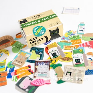 Die-cut hologram flake stickers in a tiny delivery box -Cat supply-