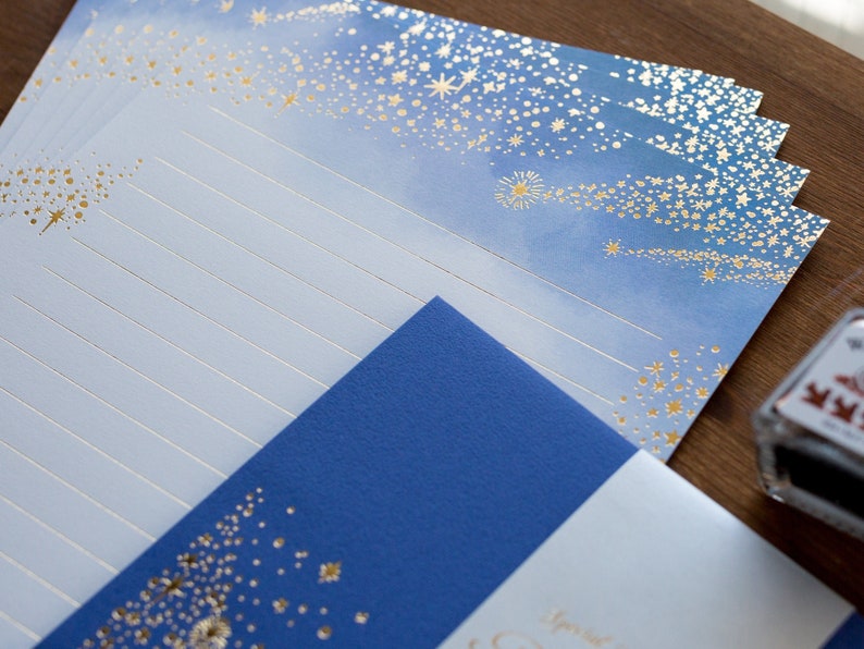 Gold foiled Letter Writing set Polite letters stardust by Tsutsumu company limited / made in Japan image 6