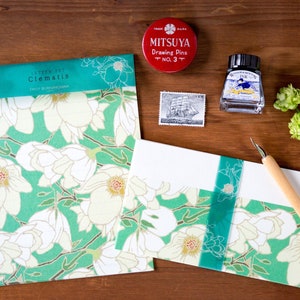 Japanese Letter Writing Set -Clematis- by Emily Burningham / Mino Washi / cozyca products/ Japanese stationery set /made in Japan