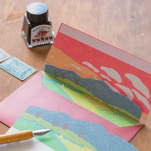 Japanese Letter Writing Set land Scape sunset by Etsy
