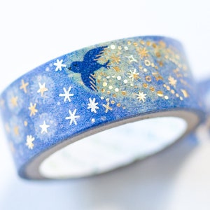 Gold foil glittering Masking Tape -The Nighthawk Star- / Shinzi Katoh designed washi tape / Japanese stationery/ made in Japan