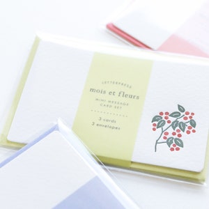 Letterpress name notes card set / mois et fleurs -checkerberry- by EL COMMUN/ set of 3 / mini envelopes and notes