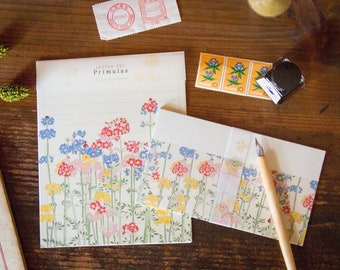 Japanese Letter Writing Set -Primulas- by Emily Burningham / Mino Washi / cozyca products/ Japanese stationery set /made in Japan