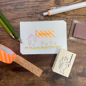 Houten rubberen stempel - de vriend van masking tapes - kat- / maste no aibo / BEVERLY-stempel / gemaakt in Japan