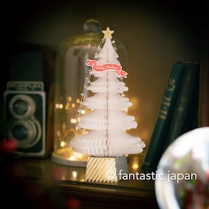 Carte pop-up nid d'abeille de Noël - Sapin blanc -