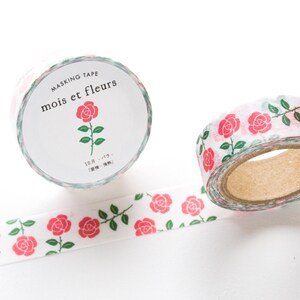 EL COMMUN Masking Tape mois et fleurs rose / botanical washi tape / made in Japan image 1