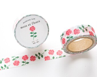 EL COMMUN Masking Tape -mois et fleurs "rose"- / cinta washi botánica / hecha en Japón