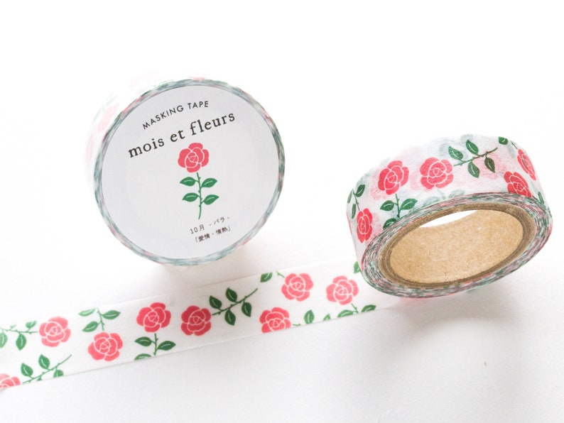 EL COMMUN Masking Tape mois et fleurs rose / botanical washi tape / made in Japan image 1