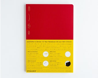STALOGY / 018 Editors Series Notitieboekje voor half jaar met raster -rood- / A5-formaat