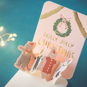 Mini-kerstkaart "Pop-upkaart - kwartetkatten" / Kerstkaart / Levenswenskaart / Japans briefpapier