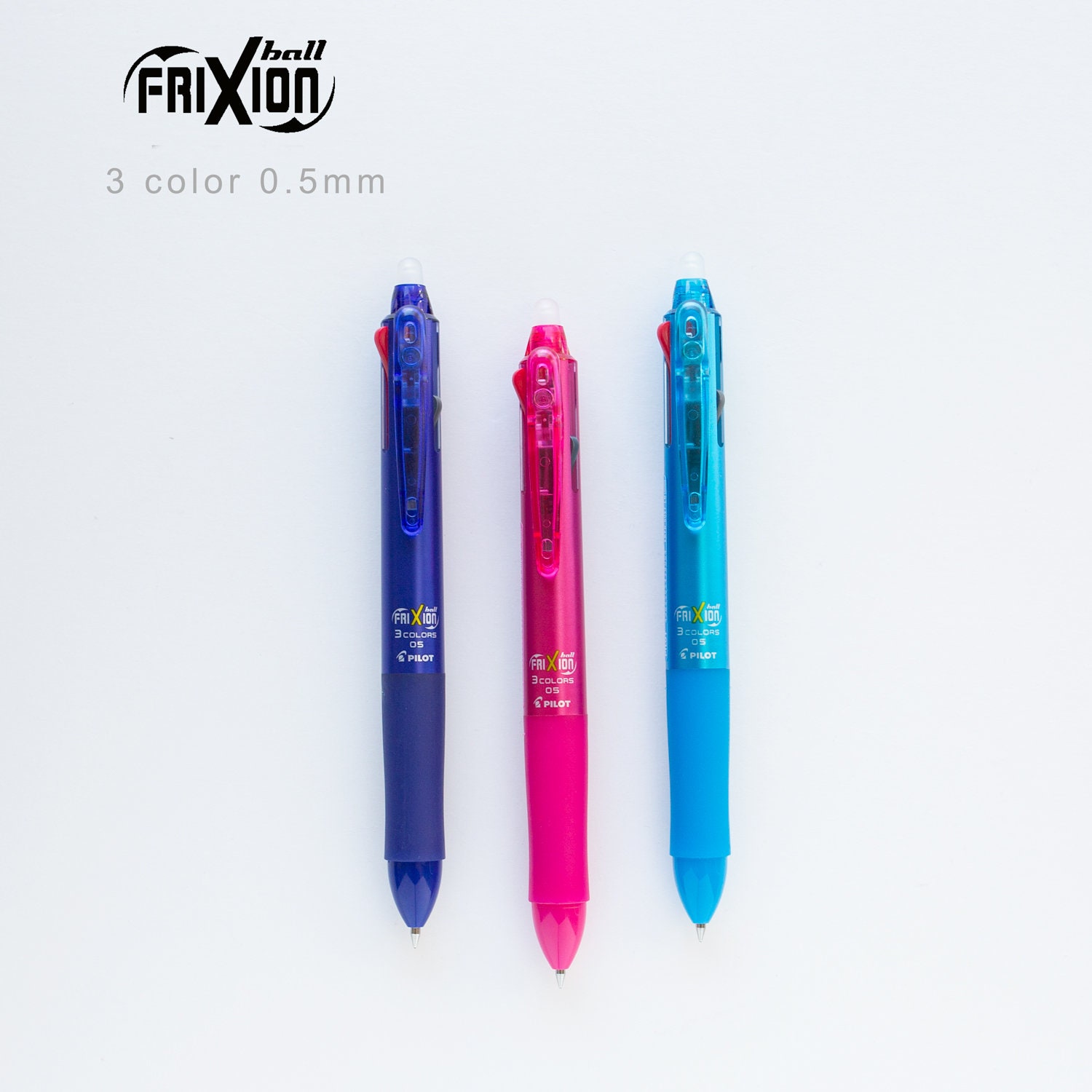 Pilot FriXion Heat/Friction Erasable Rollerball Pen FR7 - Medium 0.7mm - Wallet of 3 - Black, Blue, Red, Size: Standard