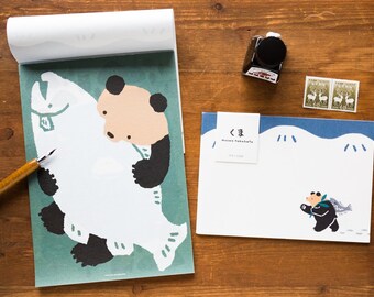 Japanese Washi Writing Letter Pad and Envelopes -bear by masao takahata- / cozyca products / hyogensha / made in Japan