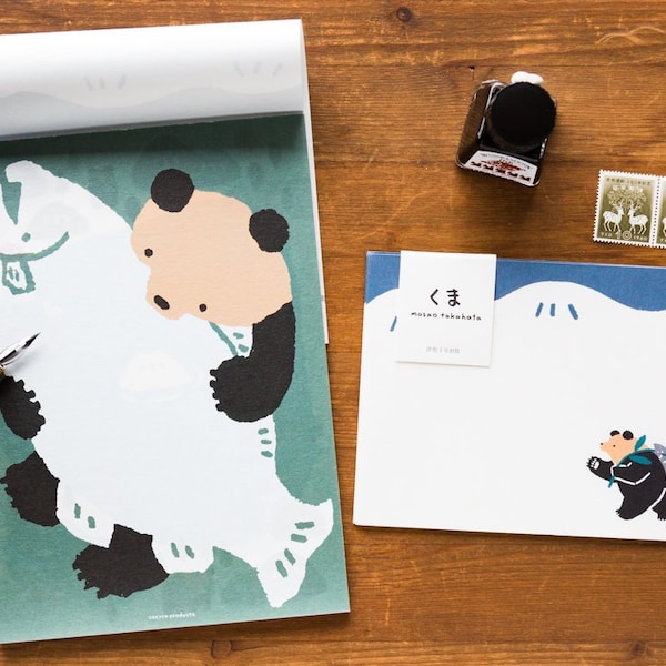 Japanese Washi Writing Letter Pad and Envelopes -bear by masao takahata- / cozyca products / hyogensha / made in Japan