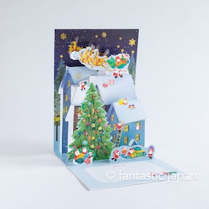 Pop-up kerstkaart -Kerstmannen op het dak-