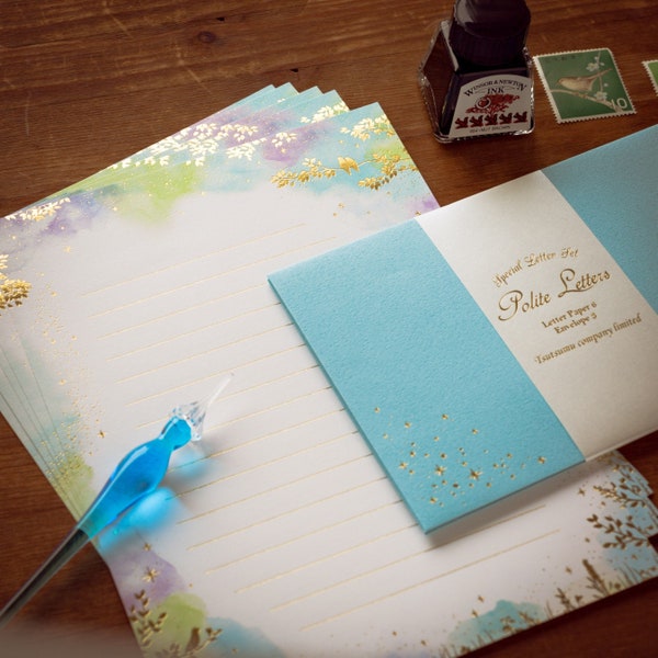 fancy writing paper printable Gold foiled Letter Writing set -Polite letters "forest"- by Tsutsumu company limited / made in Japan