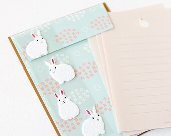 Letter set with fluffy sticker -rabbit-